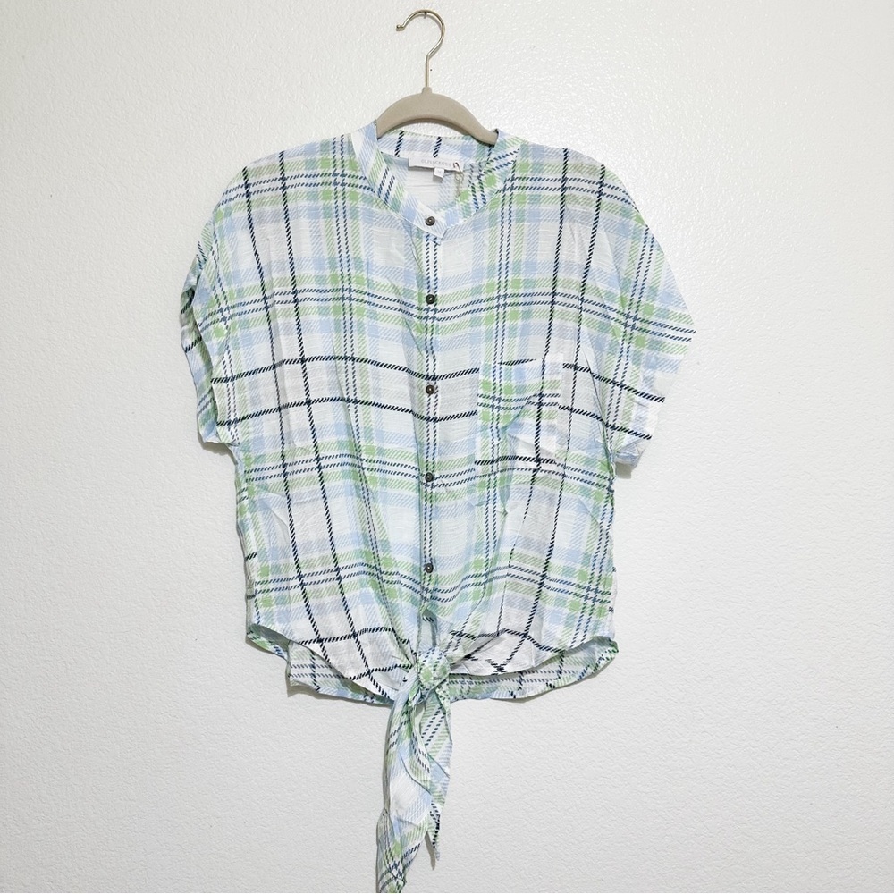 Olivaceous Button Up Tie Front Top M - Picture 5 of 7